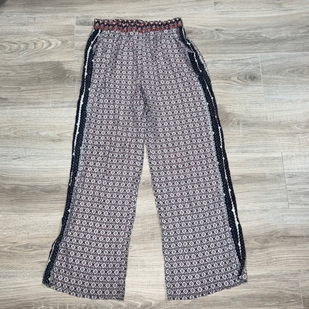 Boho white and pink flare boot‎ cut pants
